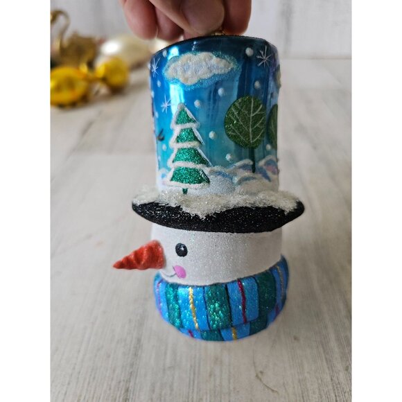 Reed barton snowman scene top hat ornament RARE glass glitter sparkle tree uniqu - Picture 2 of 10